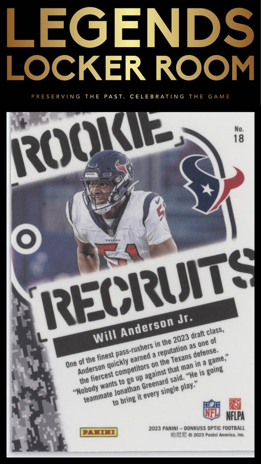 2023 Donruss Optic #18 Will Anderson Jr. Rookie Recruits