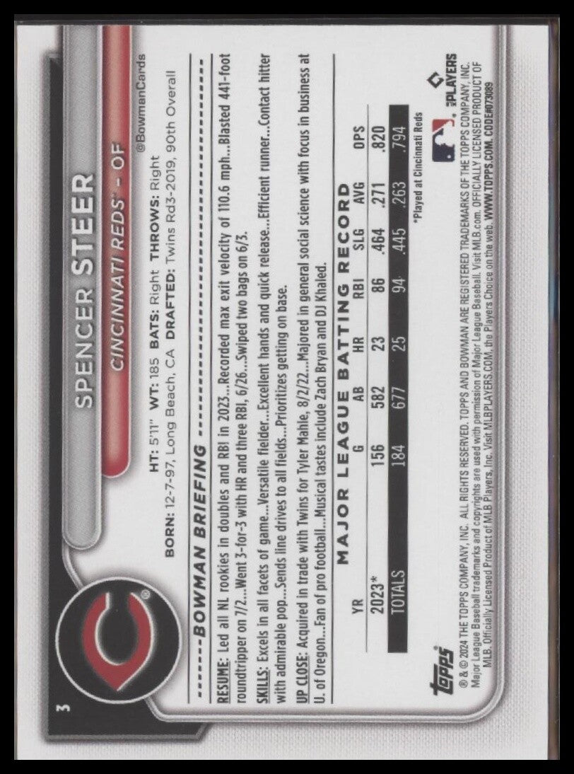2024 Bowman #3 Spencer Steer