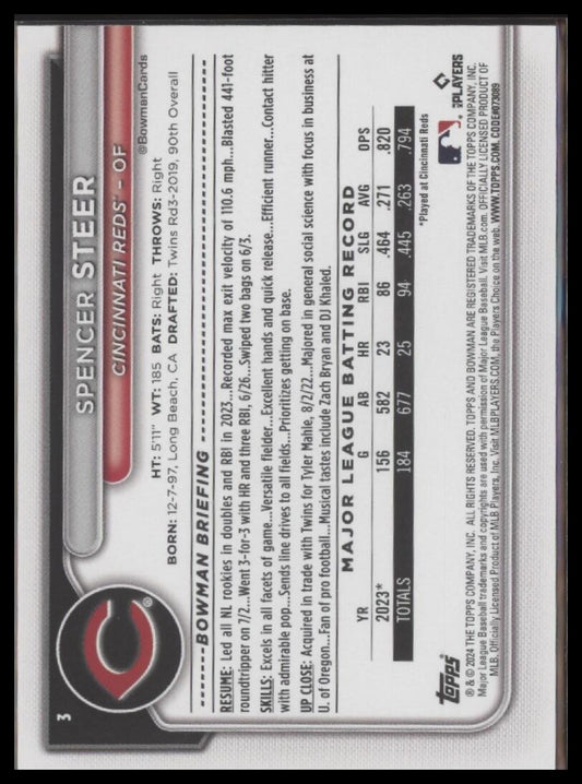 2024 Bowman #3 Spencer Steer