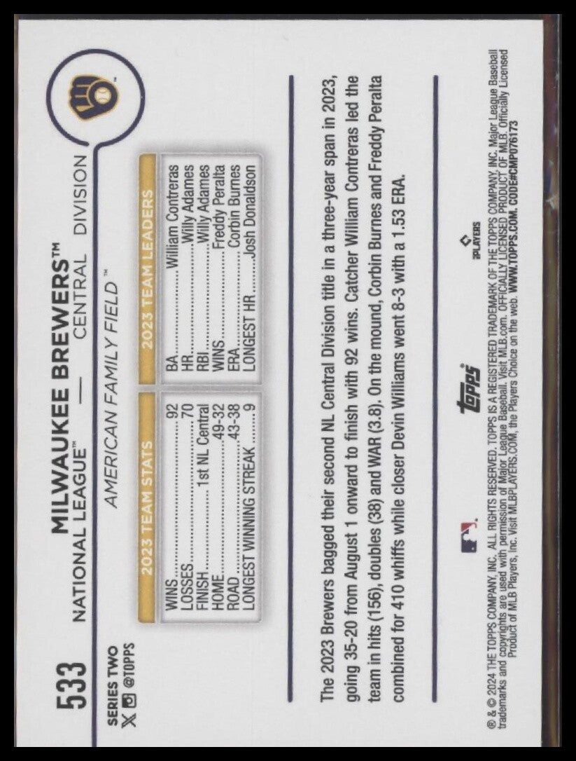 2024 Topps #533 Milwaukee Brewers