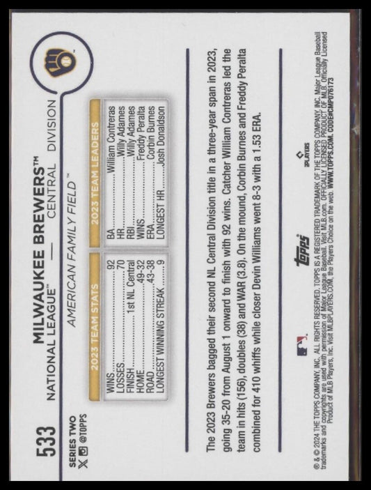 2024 Topps #533 Milwaukee Brewers