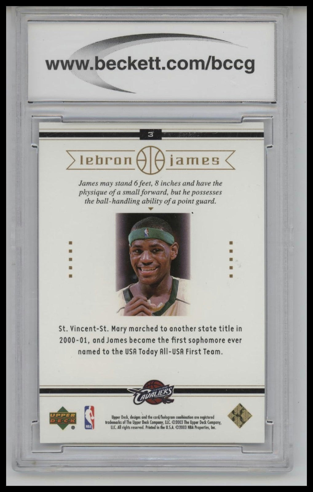 2003 Upper Deck LeBron James Box Set #3 LeBron James BCCG 10.0