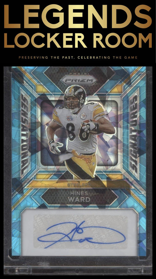 2023 Panini Prizm #SS-HW Hines Ward Sensational Signatures Prizm Blue Ice #/99