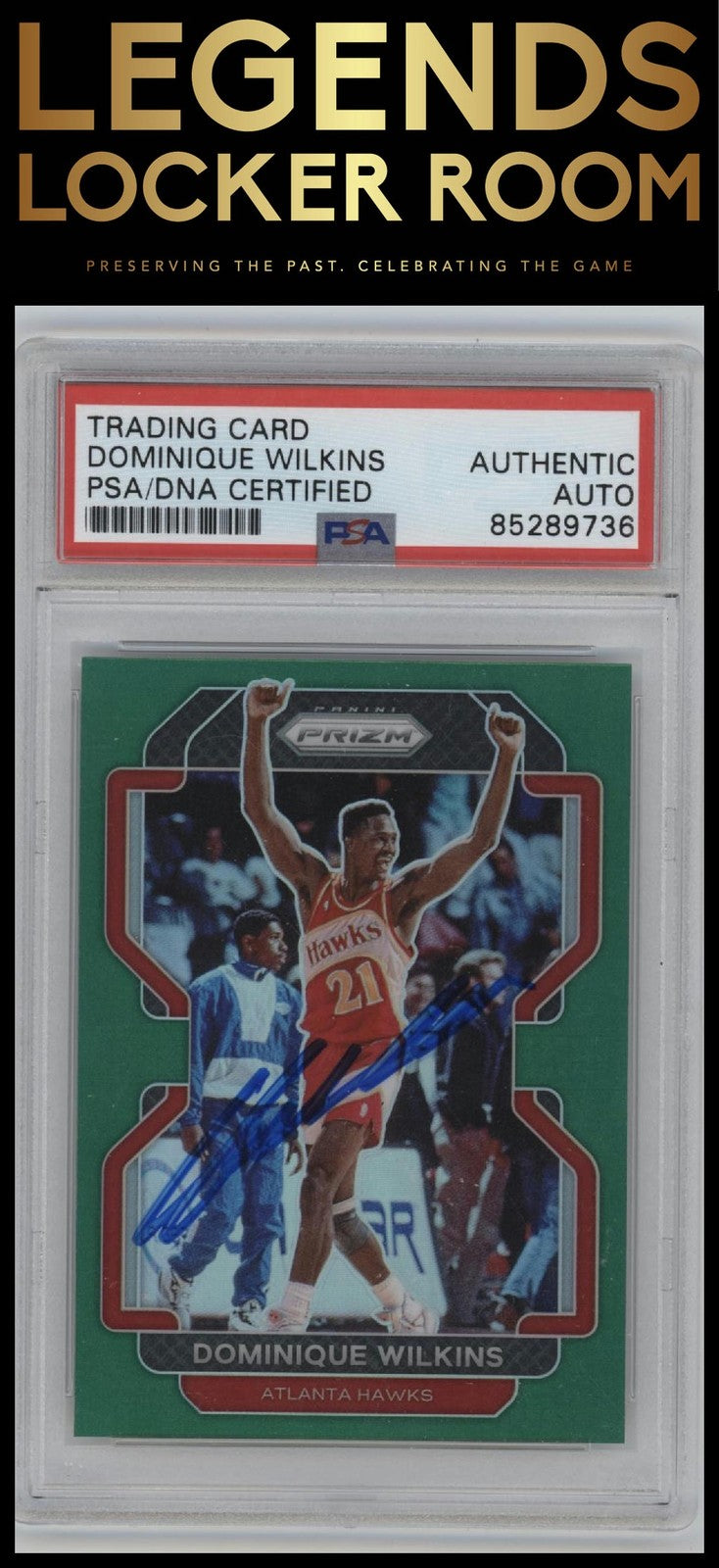 2021-22 Panini Prizm #252 Dominique Wilkins Green Auto PSA Authentic