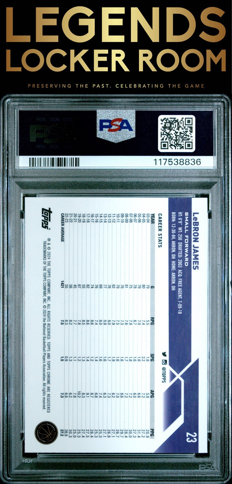 2023 Topps Chrome #23 Lebron James Purple Geometric /119 PSA 8