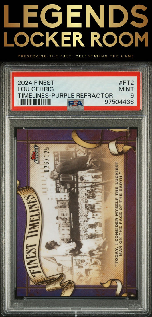 2024 Topps Finest Finest Timelines Lou Gehrig Purple Refractor PSA 9