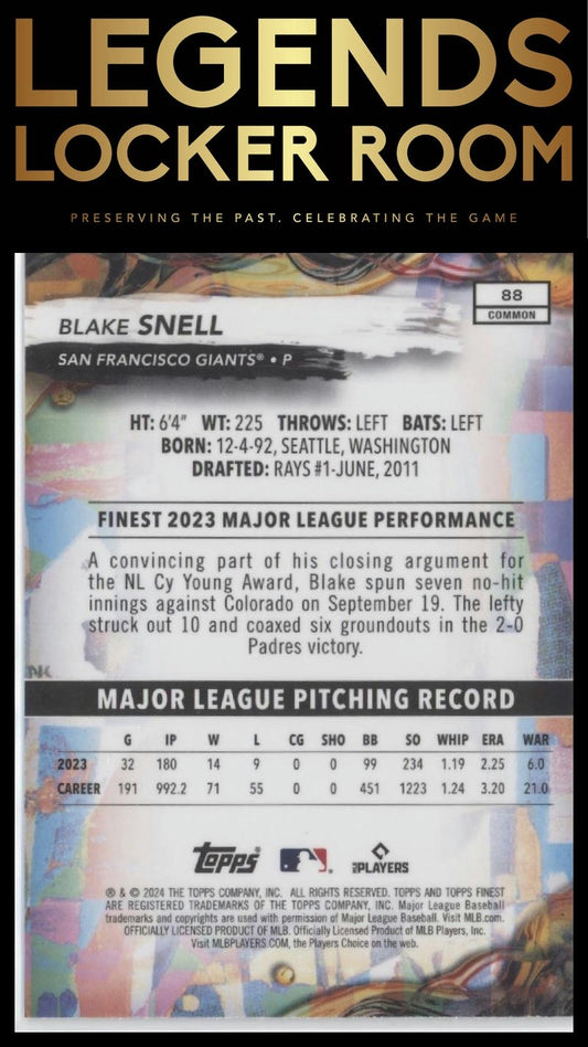 2024 Finest #88 Blake Snell Checkerboard Refractor