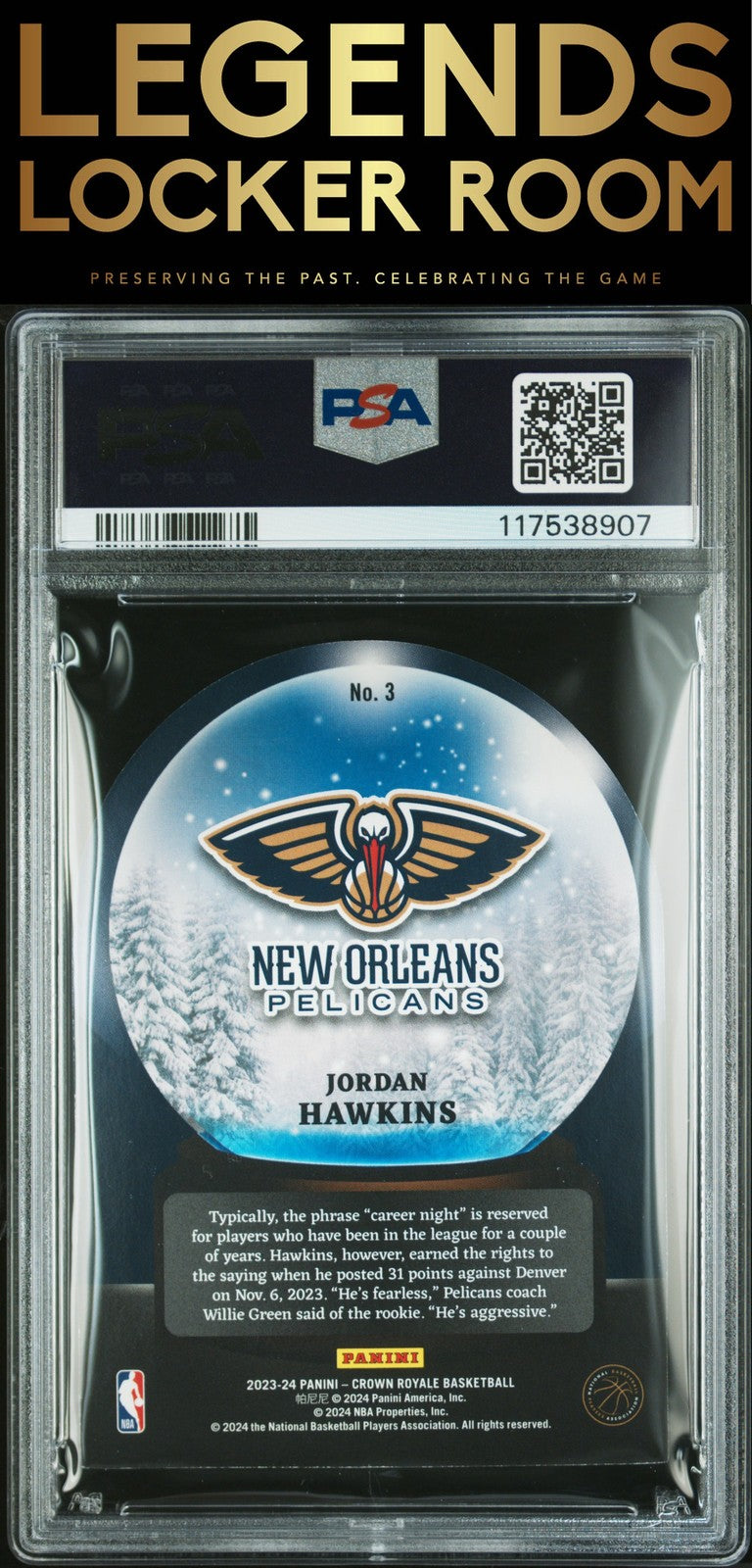 2023 Panini Crown Royale Sno Globe #3 Jordan Hawkins Sno Globe-Purple PSA 9