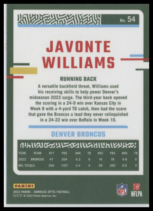 2023 Donruss Optic #54 Javonte Williams