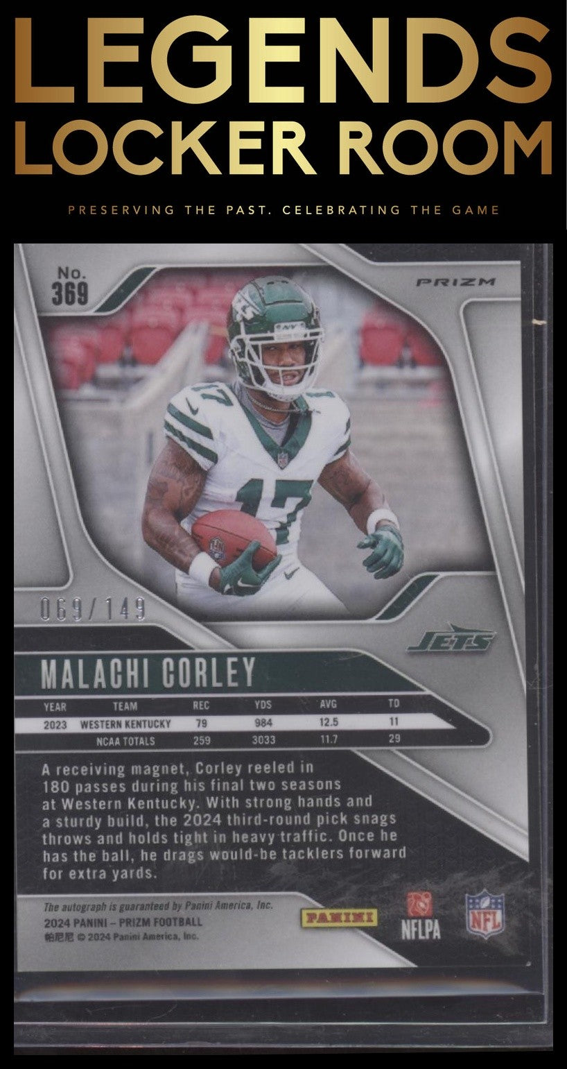 2024 Panini Prizm #369 Malachi Corley Rookie Autographs Red Wave Prizm #/149