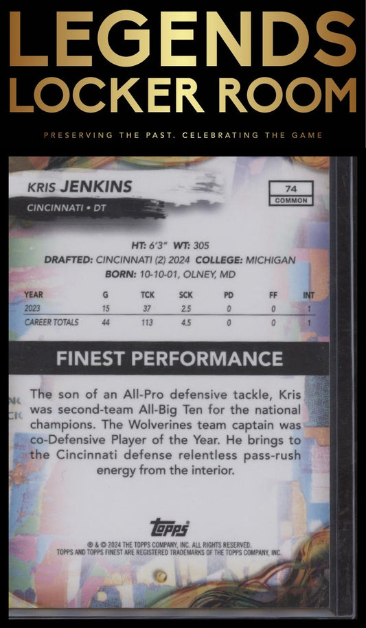 2024 Finest #74 Kris Jenkins Gold Geometric Refractor #/50