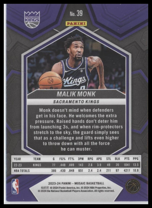 2023-24 Panini Mosaic #39 Malik Monk