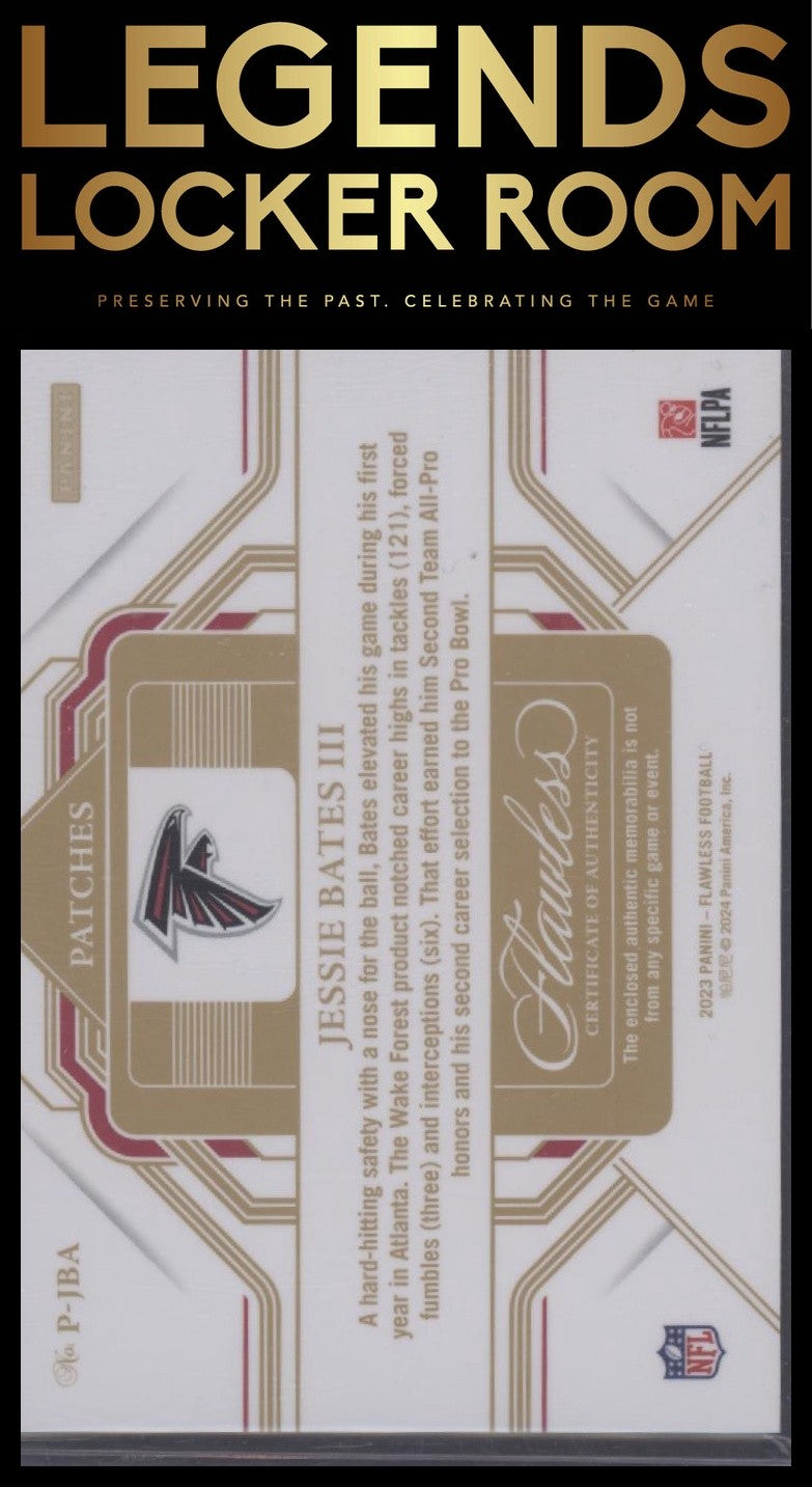 2023 Panini Flawless #P-JBA Jessie Bates III Patches Ruby #/15
