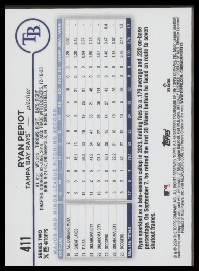 2024 Topps #411 Ryan Pepiot