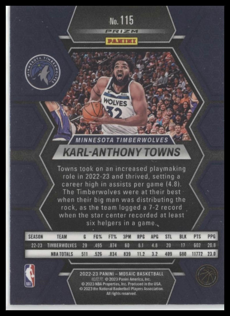 2022-23 Panini Mosaic #115 Karl-Anthony Towns Green