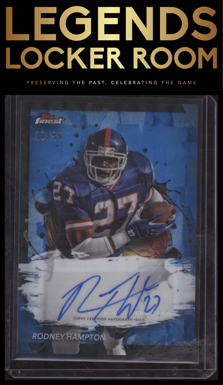 2024 Finest Rodney Hampton Finest Auto Blue Checkerboard Refractor /99