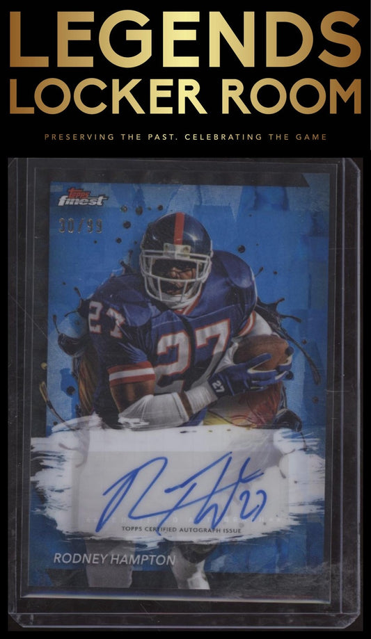 2024 Finest Rodney Hampton Finest Auto Blue Checkerboard Refractor /99