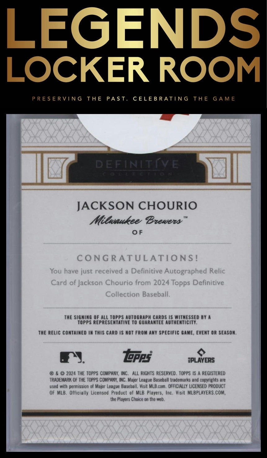 2024 Topps Definitive Collection Jackson Chourio Rookie Patch Auto Green /25