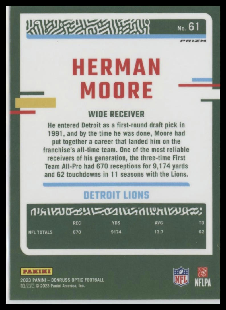 2023 Donruss Optic #61 Herman Moore Prizm Holo