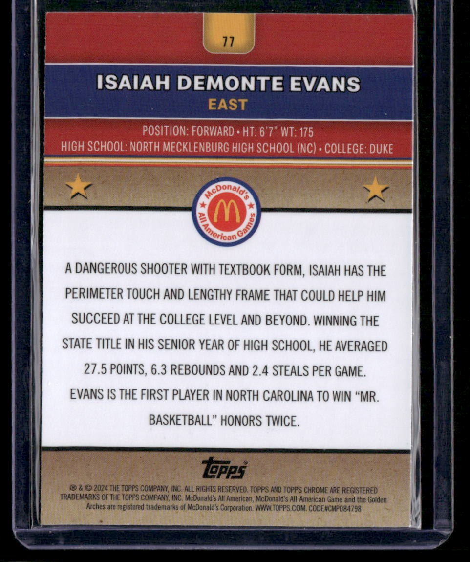 2024 Topps Chrome McDonald's All-American Demonte Evans McFlurry Refractor