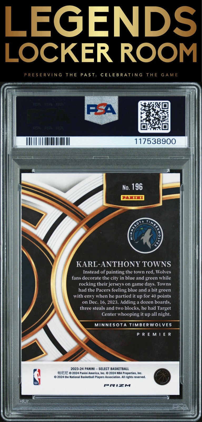2023 Panini Select #196 Karl-Anthony Towns Tiger Prizm PSA 10