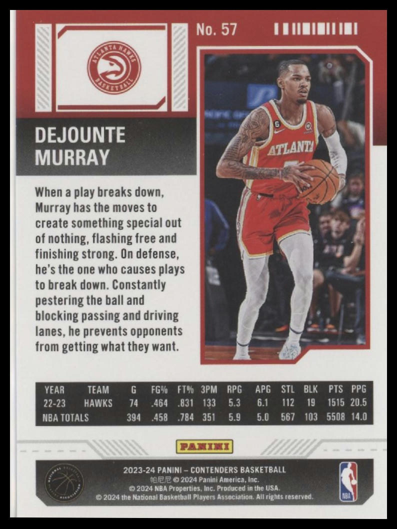 2023-24 Panini Contenders #57 Dejounte Murray Season Ticket Premium Edition