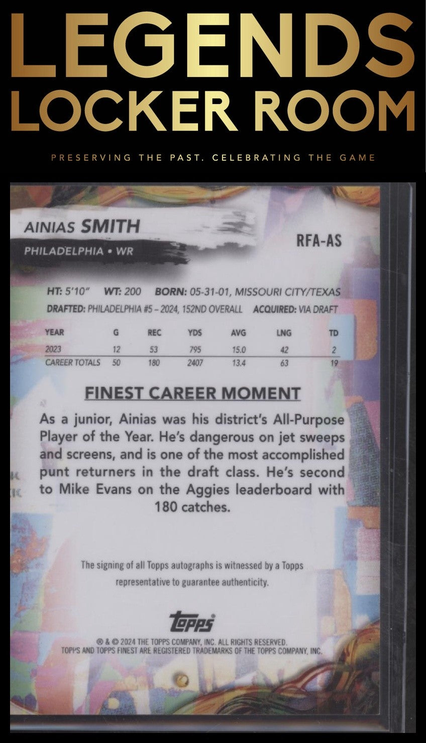 2024 Finest Ainias Smith Rookie Finest Auto Blue Checkerboard Refractor /99