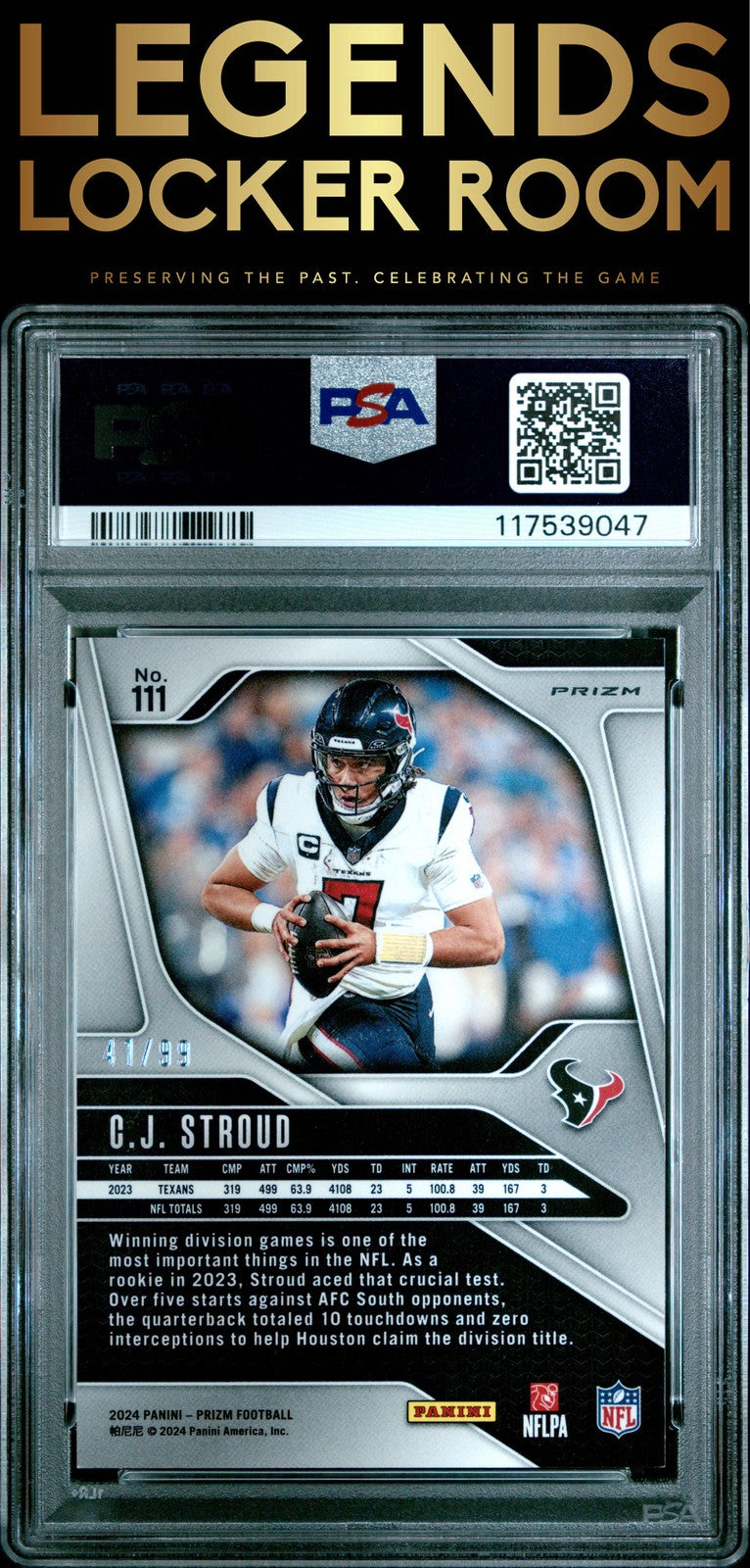 2024 Panini Prizm #111 Cj Stroud Blue Ice /99 PSA 9