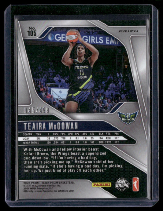 2024 Panini Prizm WNBA #105 Teaira McCowan Pulsar Prizms #/499