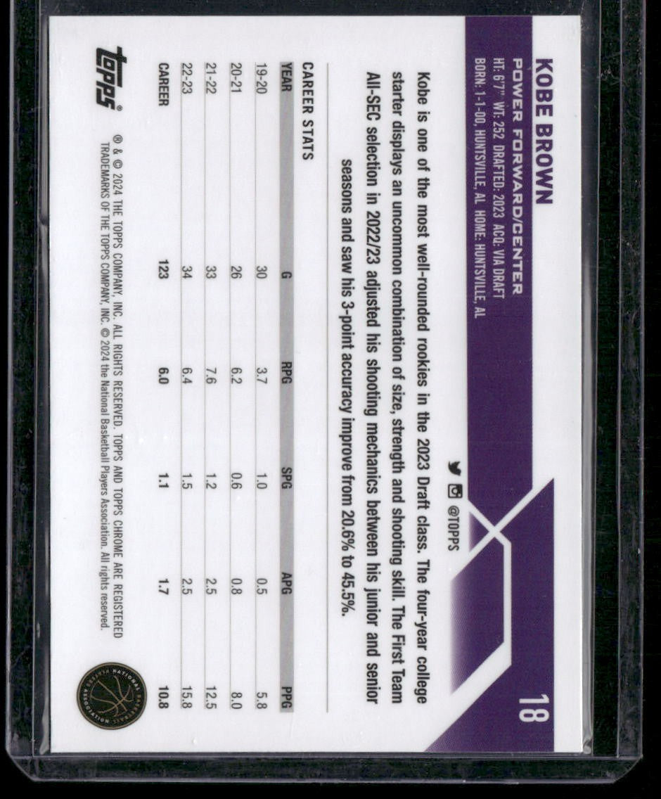 2023-24 Topps Chrome Sapphire #18 Kobe Brown