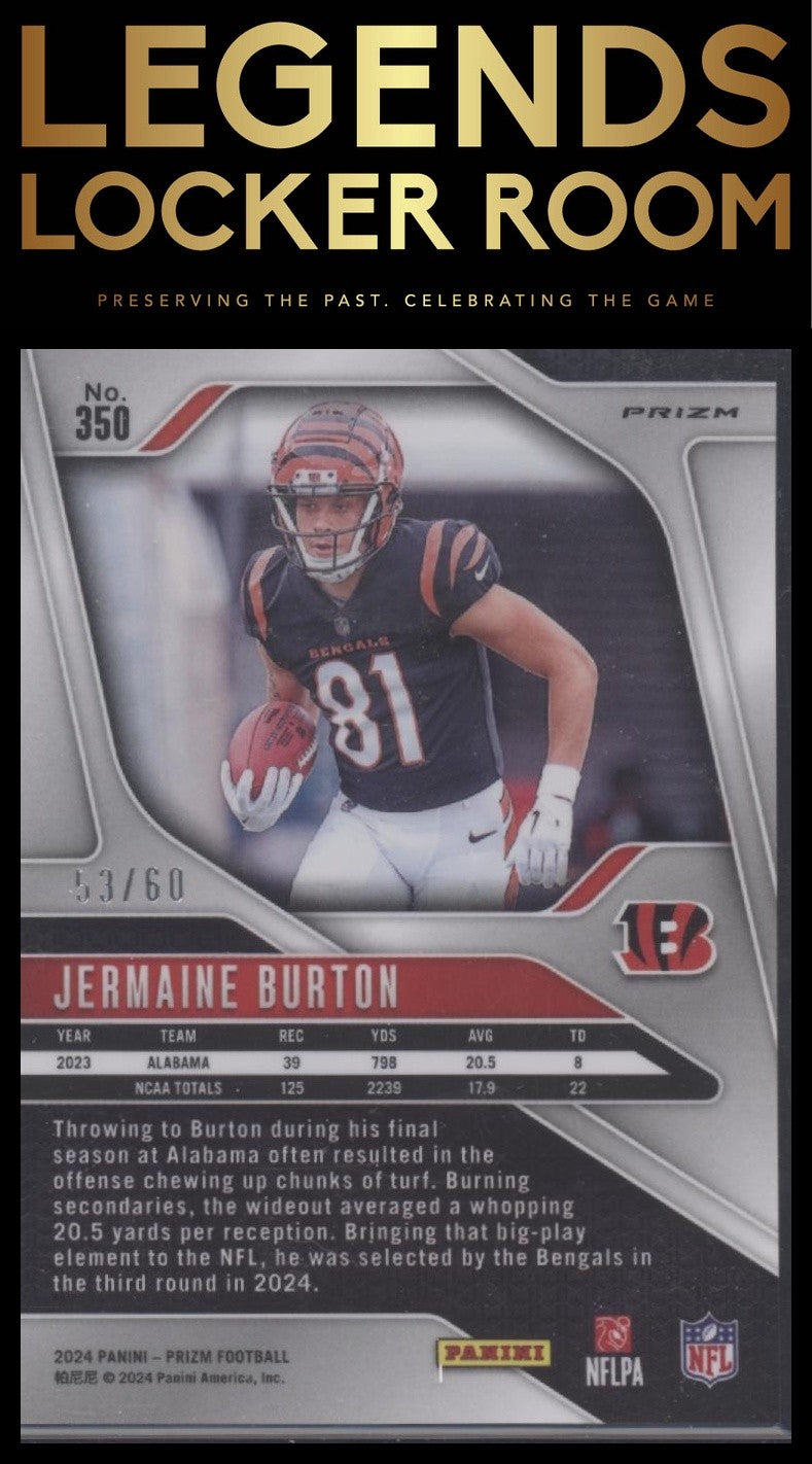 2024 Panini Prizm #350 Jermaine Burton Orange Wave #/60