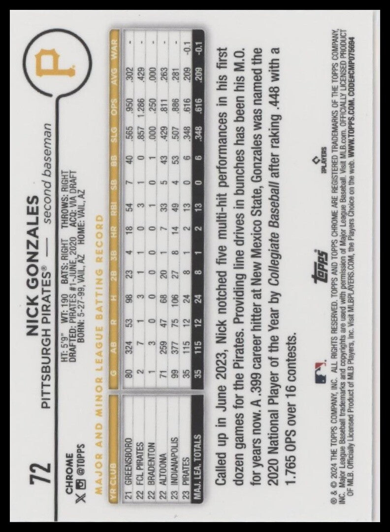 2024 Topps Chrome #72 Nick Gonzales
