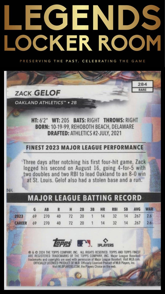 2024 Finest #284 Zack Gelof Checkerboard Refractor