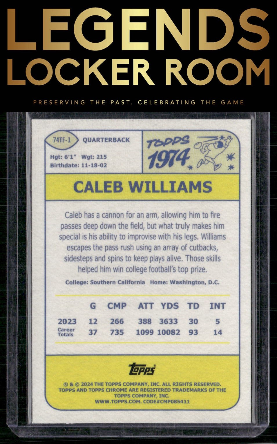 2024 Topps Chrome #74TF-1 Caleb Williams 1974 Topps Football