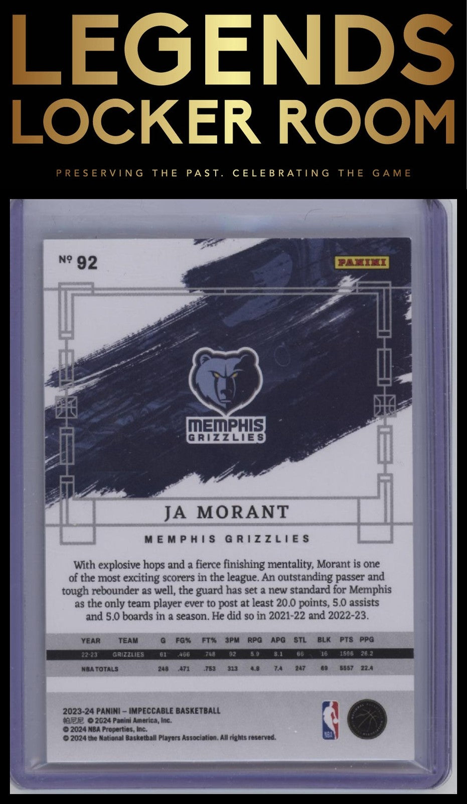 2023-24 Panini Impeccable #92 Ja Morant #/75