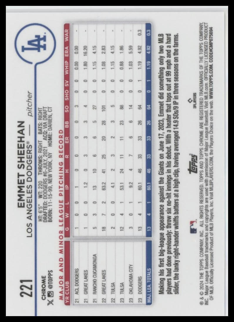 2024 Topps Chrome #221 Emmet Sheehan