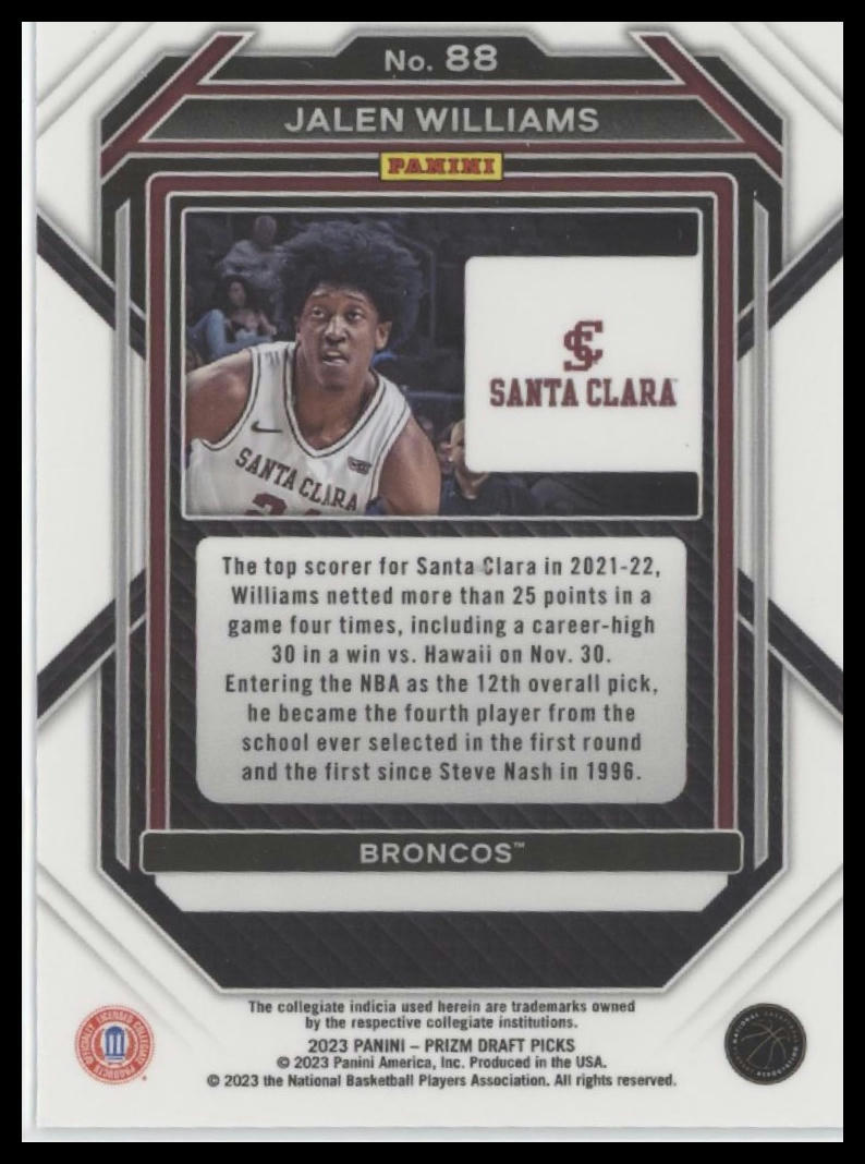 2023 Panini Prizm Draft Picks #88 Jalen Williams