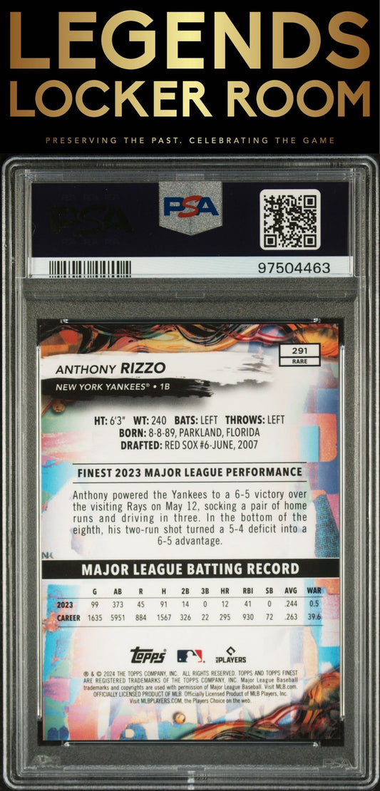 2024 Topps Finest #291 Anthony Rizzo Blue Refractor PSA 9
