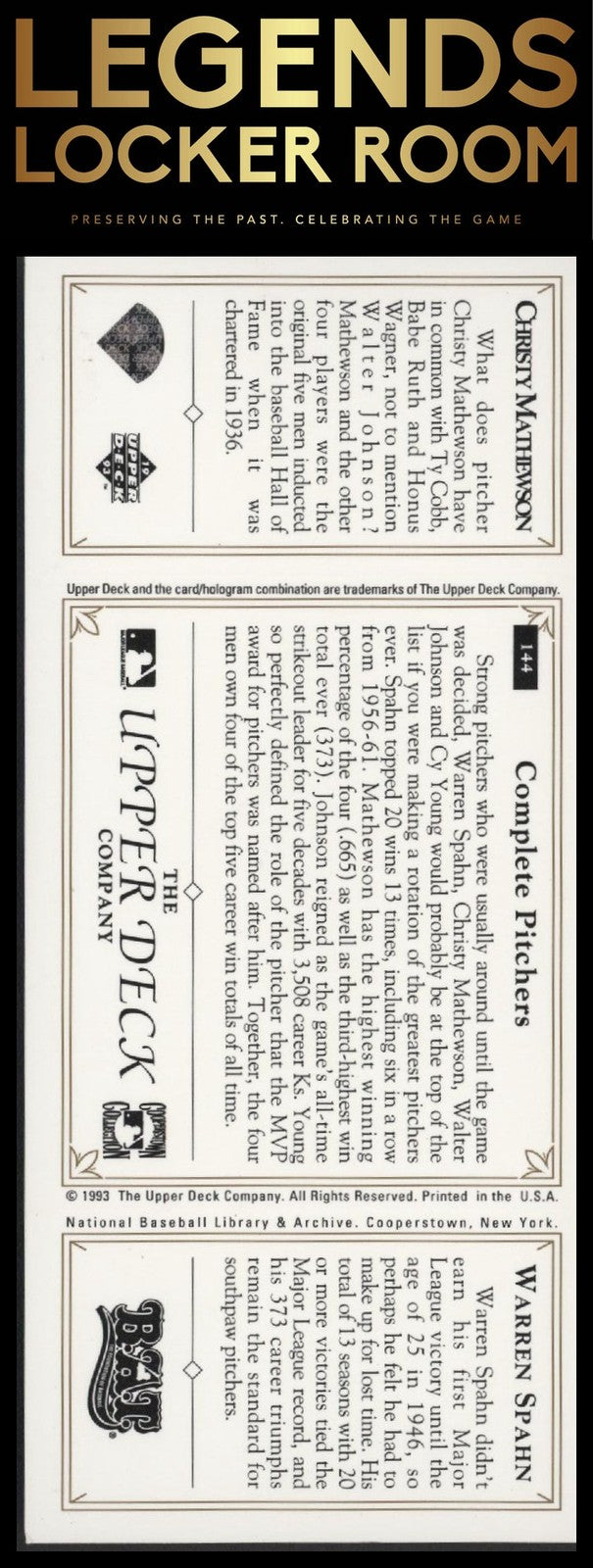 1993 Upper Deck All-Time Heroes #144 Warren Spahn / Christy Mathewson