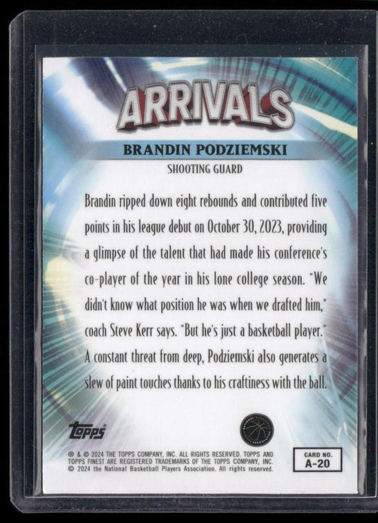 2023-24 Finest #A-20 Brandin Podziemski Arrivals Blue Refractors #/150