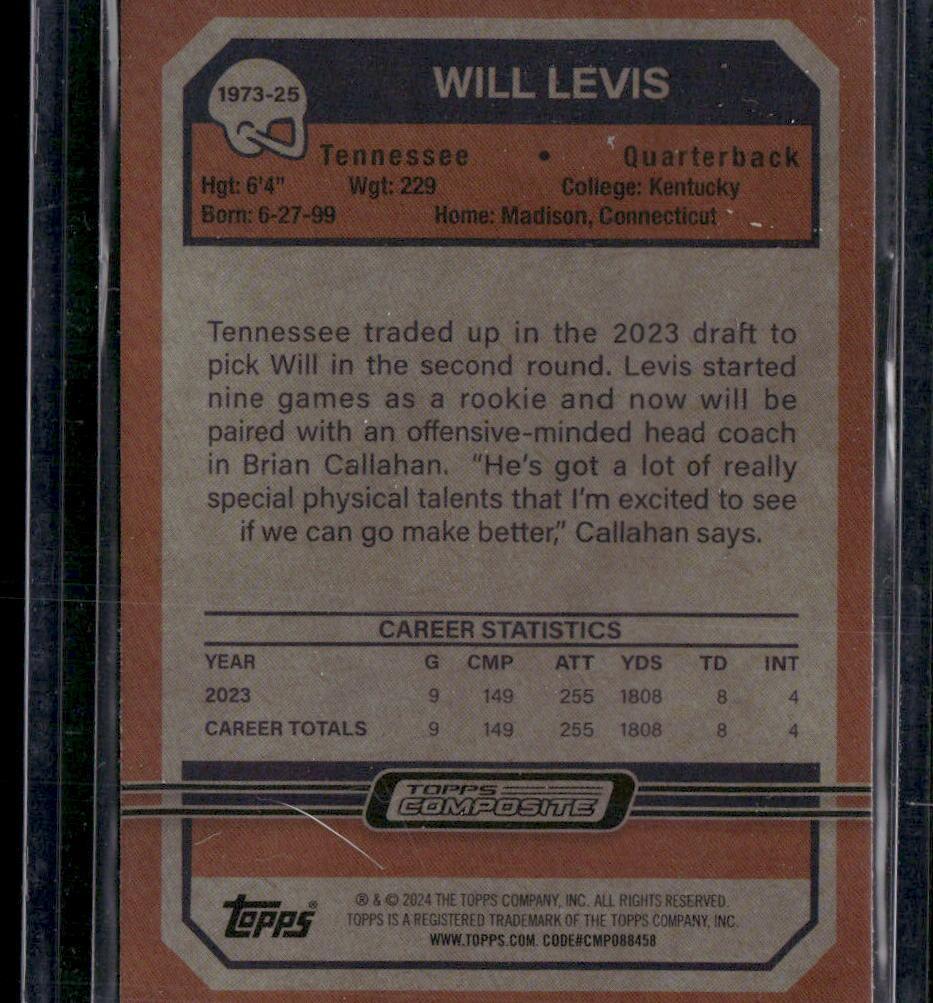 2023 Topps Composite #1973-25 Will Levis 1973 Topps Football