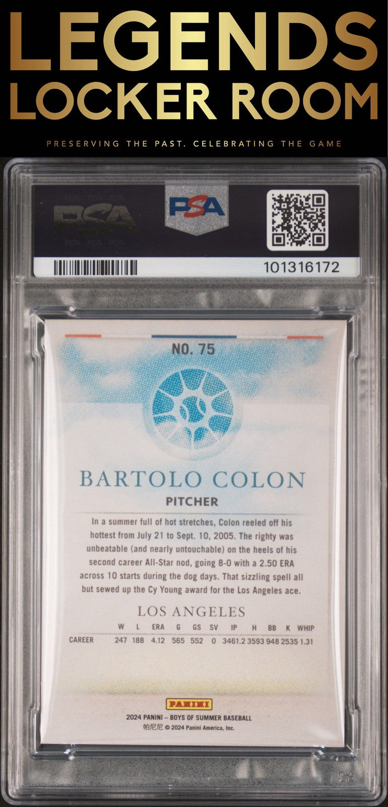 2024 Panini Boys Of Summer #75 Bartolo Colon Holo Silver PSA 8