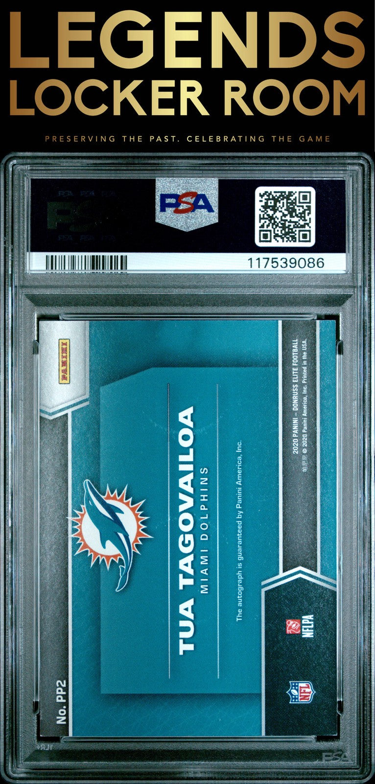 2020 Panini Donruss Elite Pen Pals #PP2 Tua Tagovailoa Pen Pals-Blue Ink PSA 7