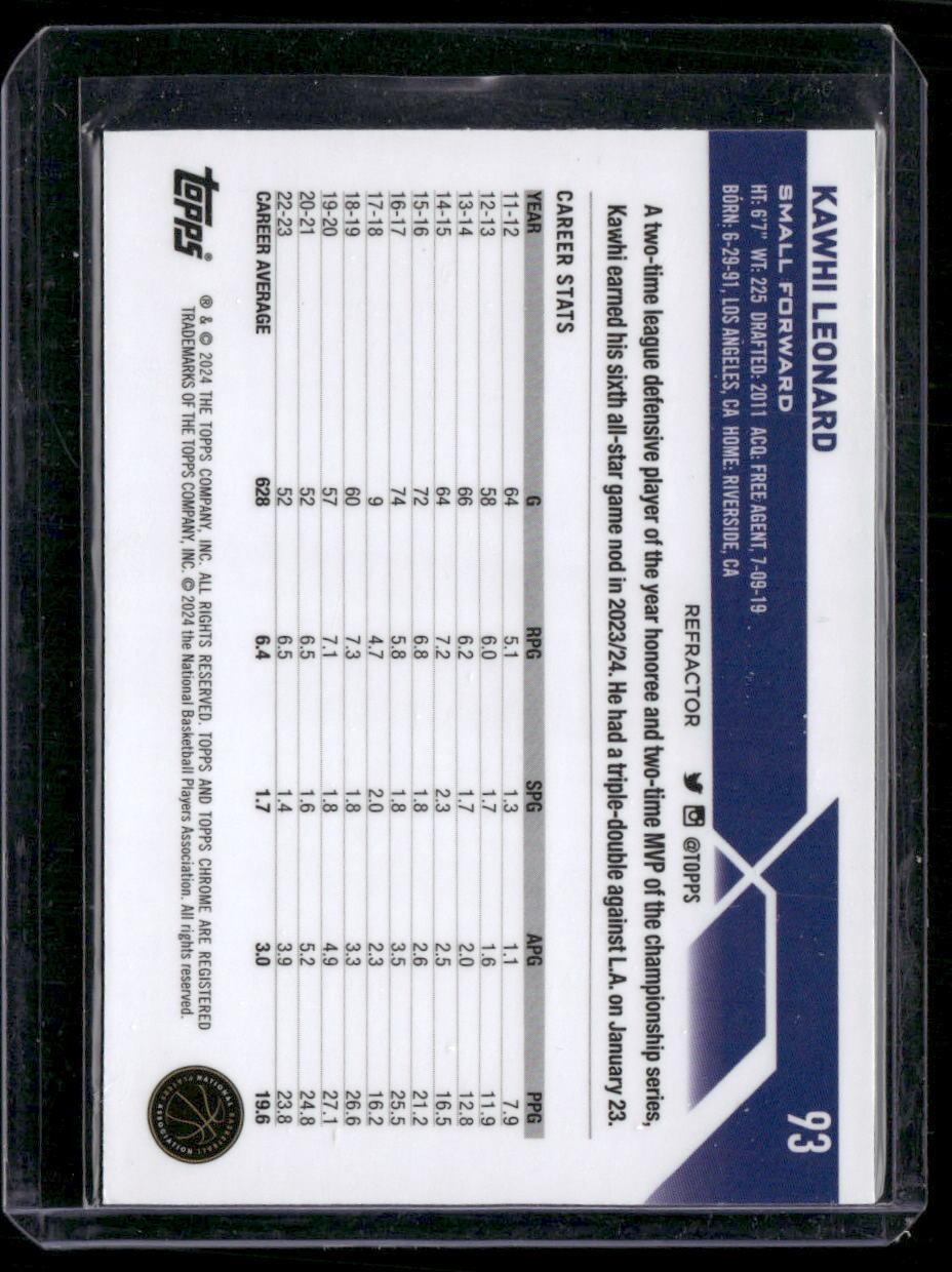 2023-24 Topps Chrome #93 Kawhi Leonard Refractors