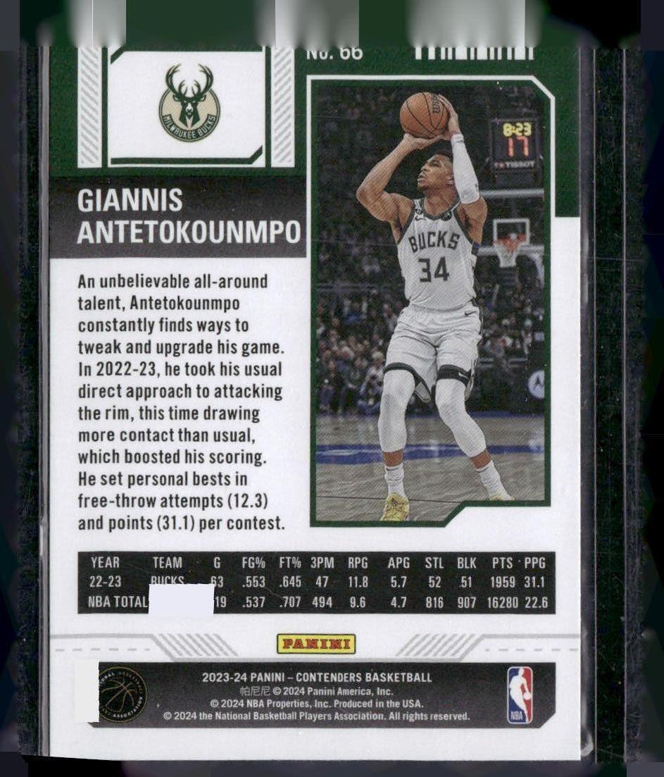 2023-24 Panini Contenders #66 Giannis Antetokounmpo Season Ticket Retail
