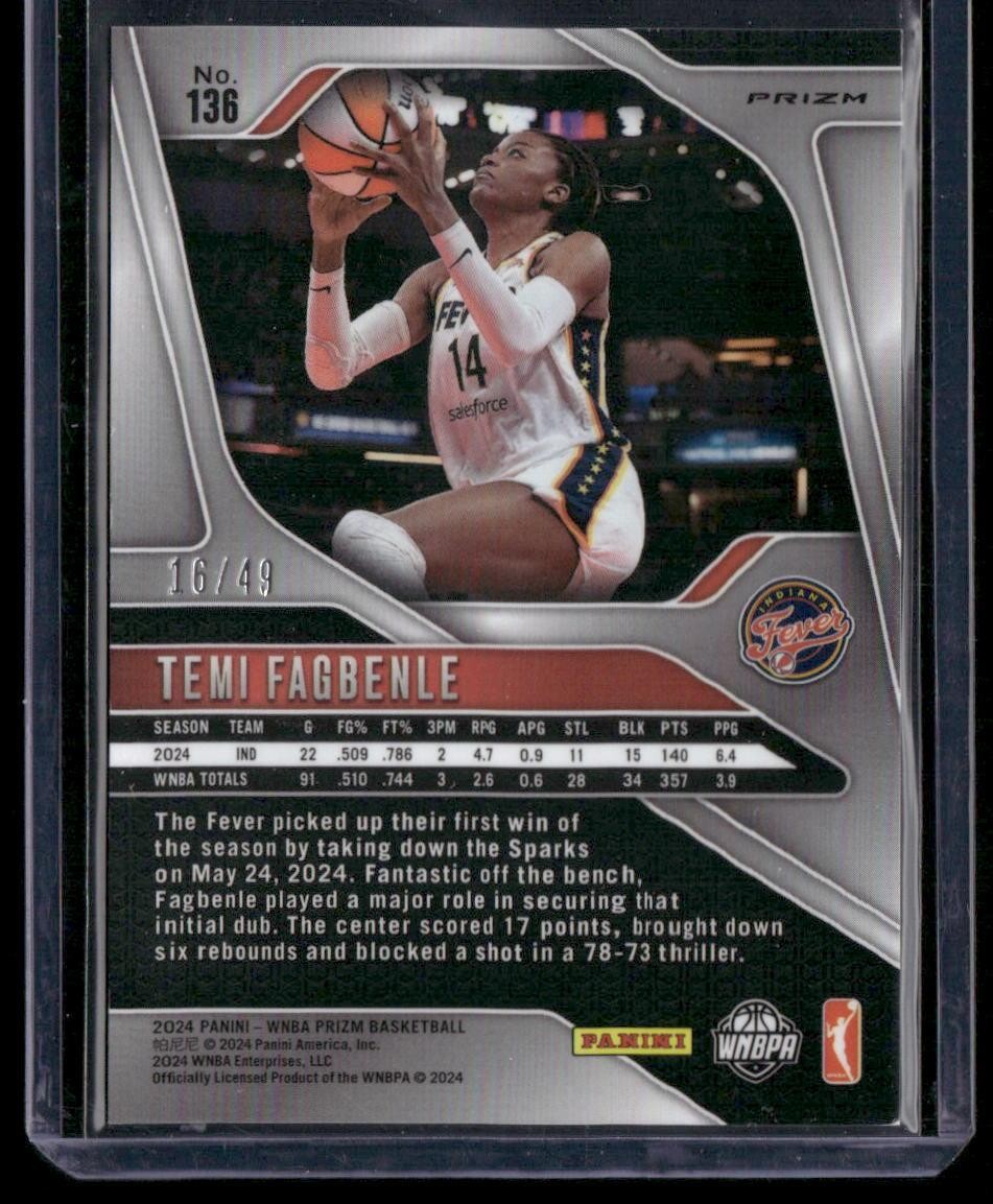 2024 Panini Prizm WNBA #136 Temi Fagbenle Teal Prizms #/49