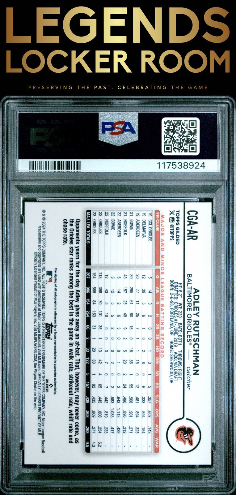 2024 Topps Gilded Collection Topps Chrome Gold Auto Adley Rutschman PSA 9