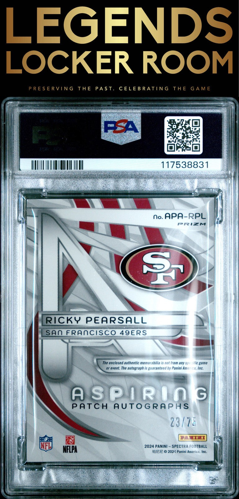 2024 Panini Spectra Aspiring Patch Autographs Ricky Pearsall Celestial PSA 9