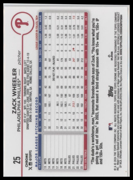 2024 Topps Chrome #25 Zack Wheeler