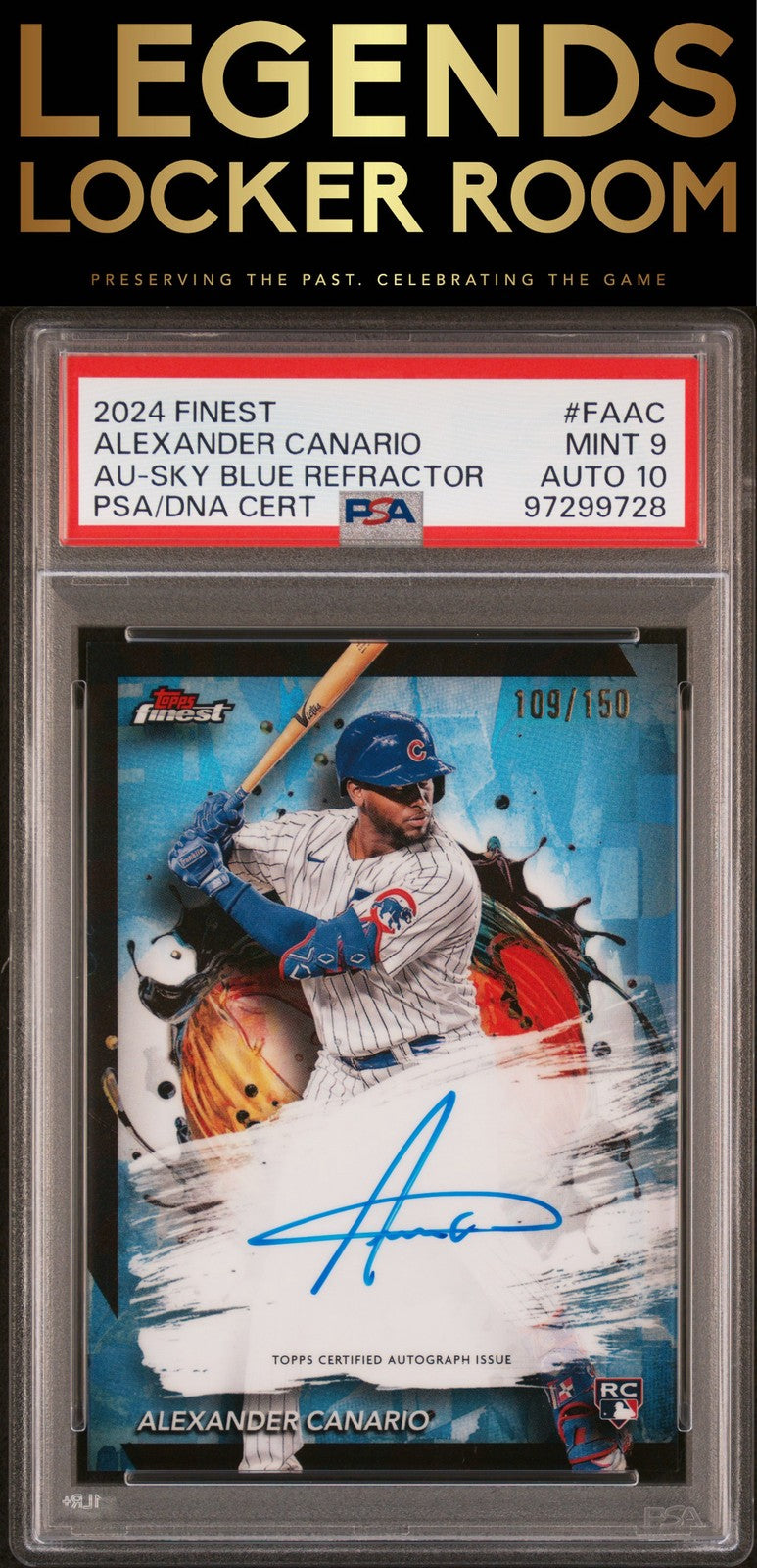 2024 Topps Finest Auto Alexander Canario Sky Blue Refractor PSA 9/10